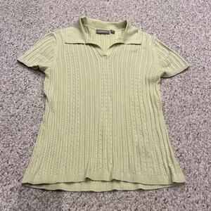 Croft & Barrow Short Sleeve Cable Knit Polo Sweater Sz M Light Green Cotton